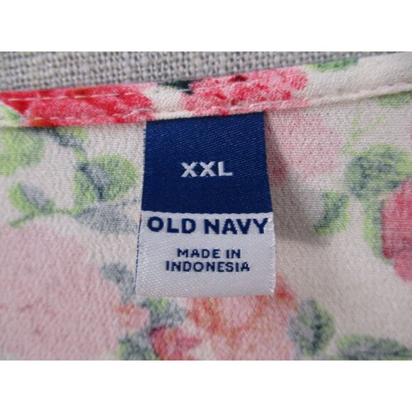 Old Navy Womens Floral Blouse XXL V-Neck Ruched 3/4 Sleeve Rayon Viscose - Picture 2 of 7